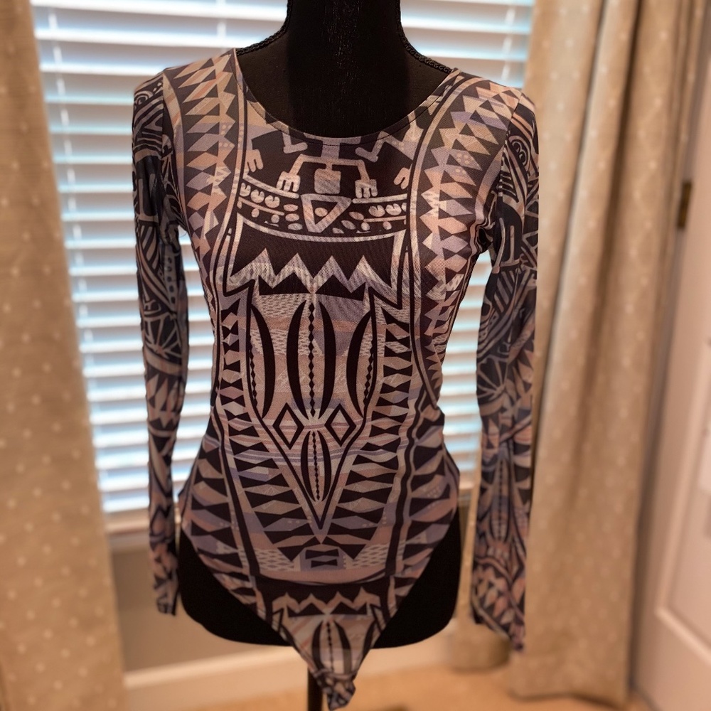 aztec print long sleeve bodysuit